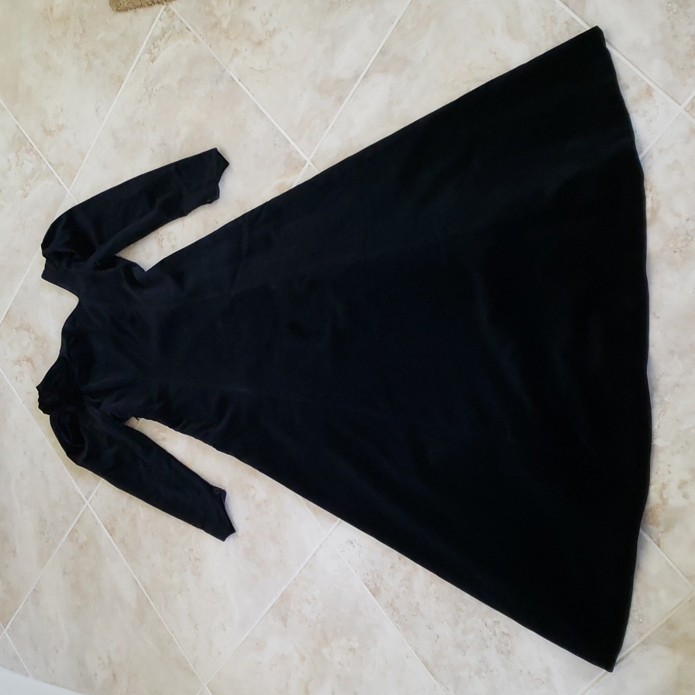 Vintage Laura Ashley Black Velvet Long-Sleeve A-Line Maxi Dress Puff Shoulders